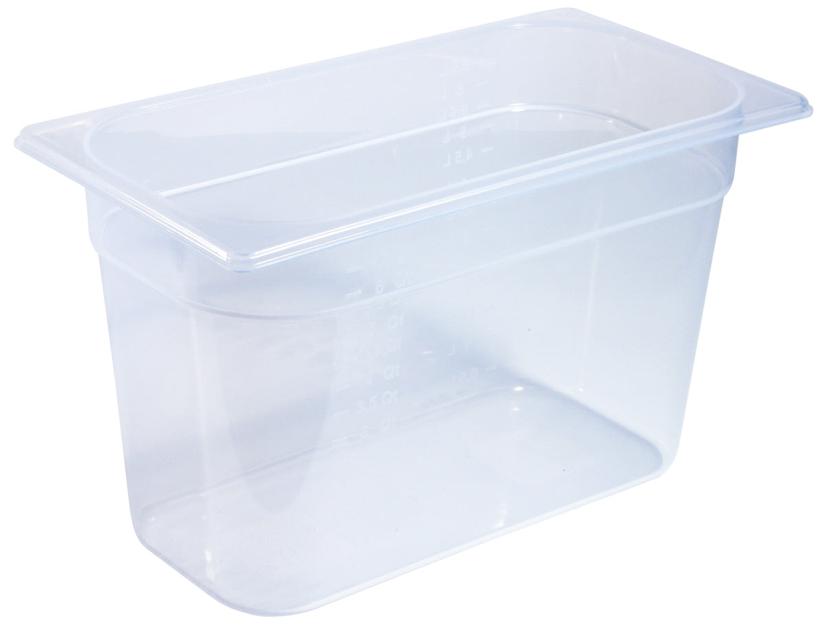 Transparente GN-Behälter aus Kunststoff.