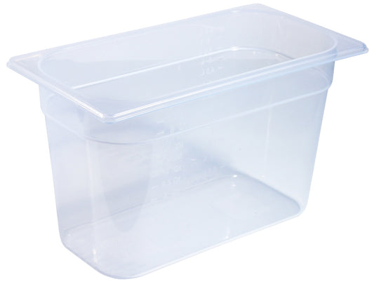 Transparente GN-Behälter aus Kunststoff.