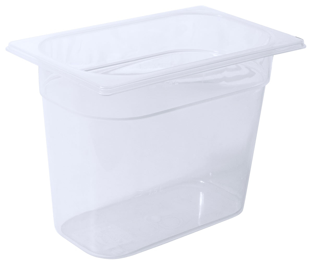 Transparenter GN-Behälter aus Kunststoff.