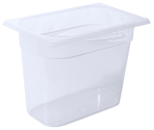 Transparenter GN-Behälter aus Kunststoff.