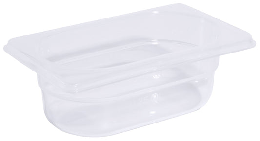 Transparente GN-Behälter aus Kunststoff.