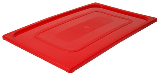 Roter Kunststoffdeckel für Behälter.