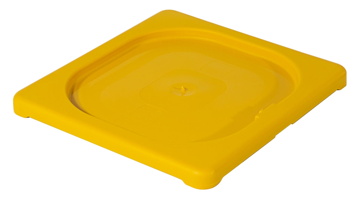 Gelber Kunststoffdeckel für Behälter.
