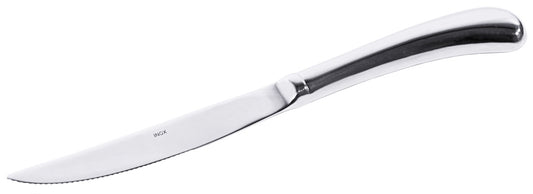 Silbernes Steakmesser auf weißem Hintergrund.