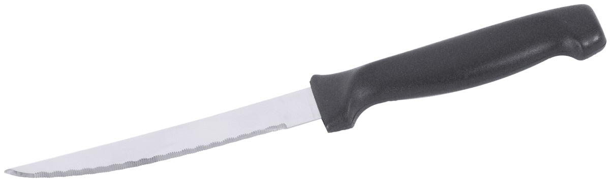 Gezacktes Messer mit schwarzem Griff.