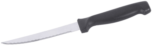 Gezacktes Messer mit schwarzem Griff.