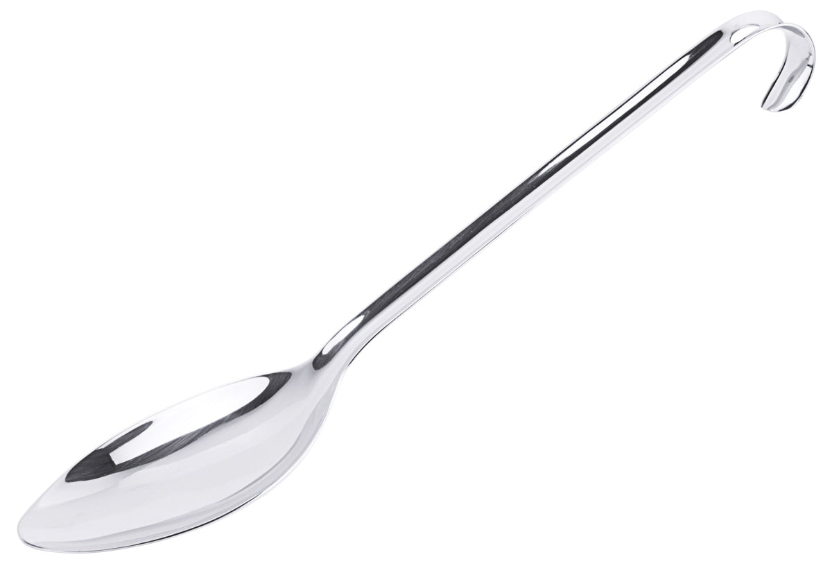 Silberner Servierlöffel mit Haken.