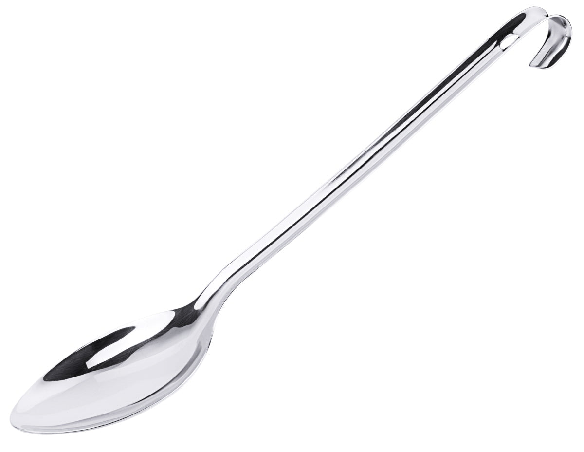 Silberner Servierlöffel mit Haken.
