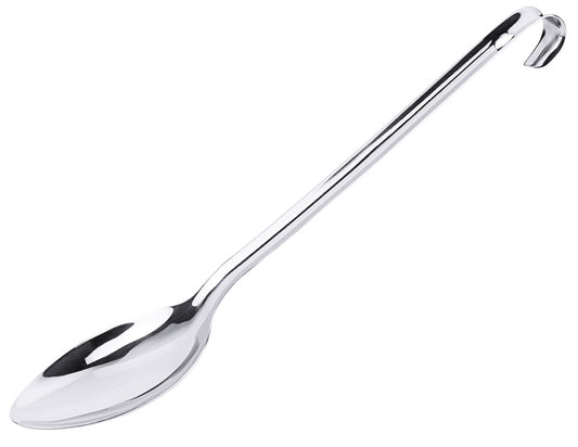 Silberner Servierlöffel mit Haken.