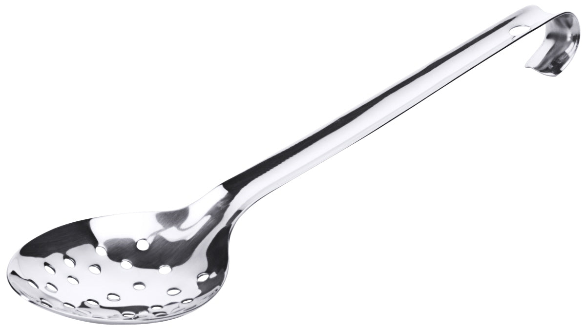 Metall-Küchenschöpflöffel mit Löchern.