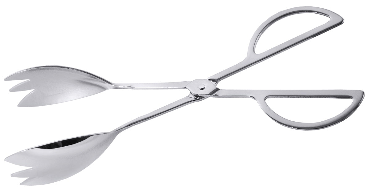 Silberne Salatzange aus Metall.