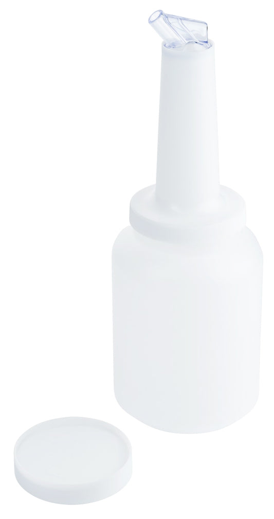 Weiße Flasche mit Ausgießer.
