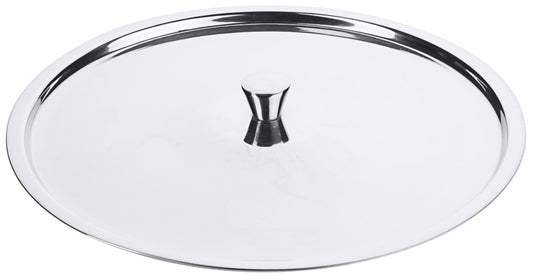 Edelstahl-Topfdeckel auf weißem Hintergrund.