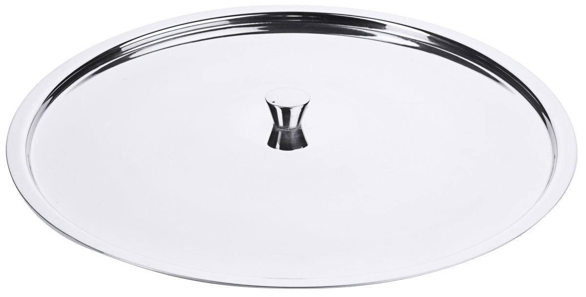 Silberner Topfdeckel aus Edelstahl.
