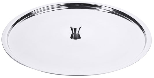 Silberner Topfdeckel aus Edelstahl.