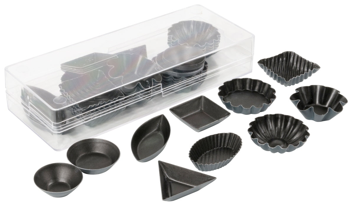 Verschiedene schwarze Backformen, Verpackung.