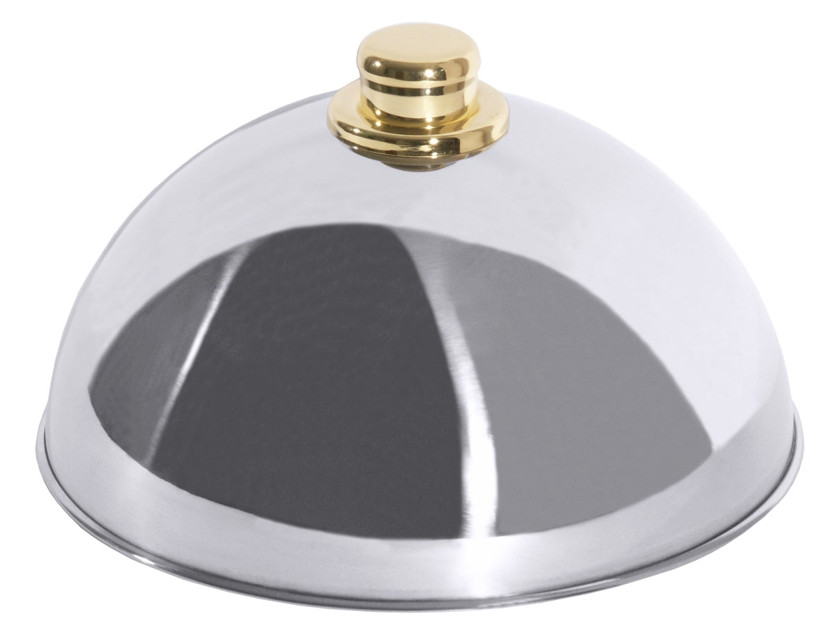 Silberne Cloche mit goldenem Griff.
