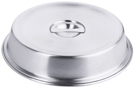Metallene Speiseglocke auf Tisch.