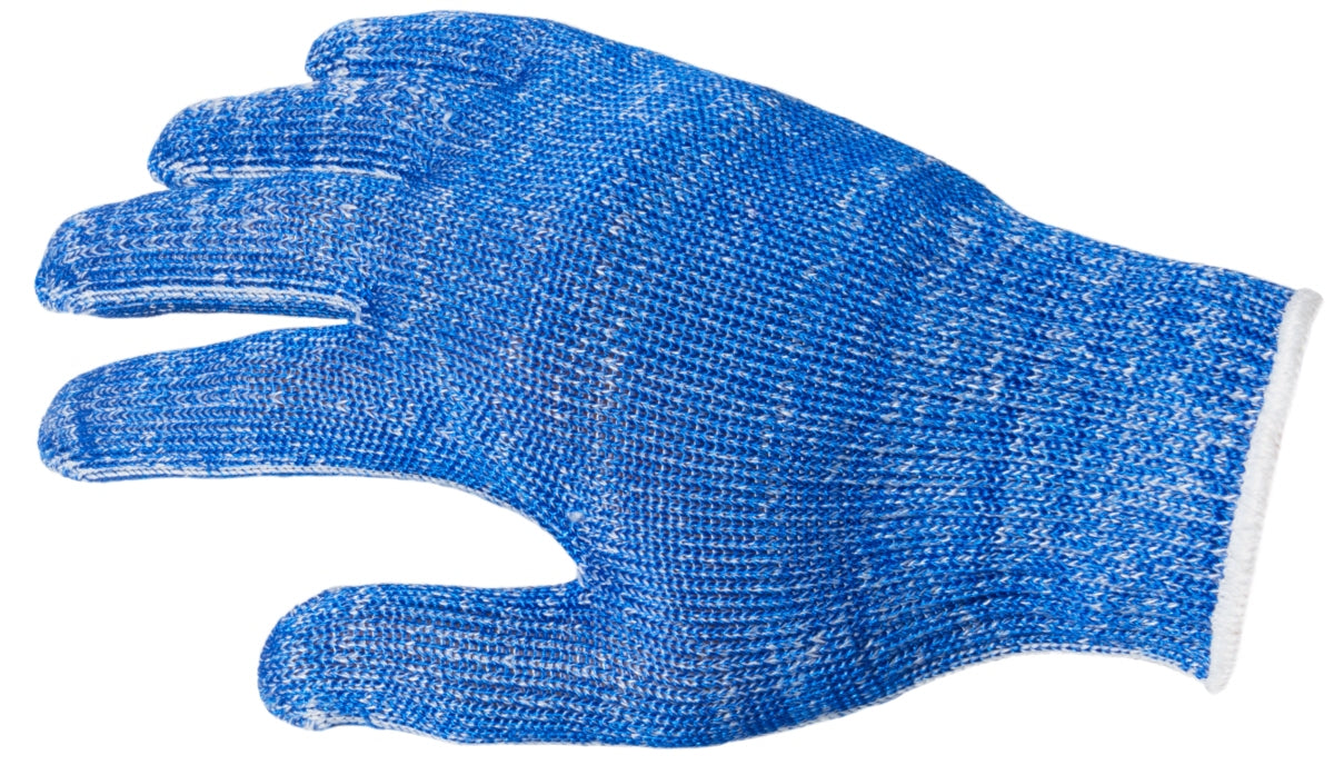 Blauer schnittfester Handschuh.