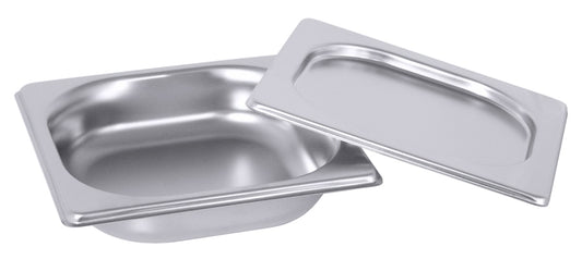 Edelstahl-Gastronormbehälter mit Deckel.