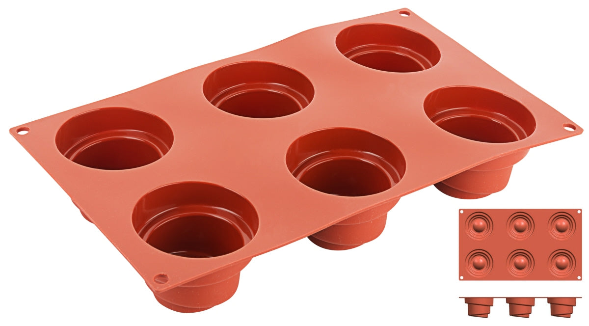 Rote Silikon-Muffinform mit sechs Mulden.