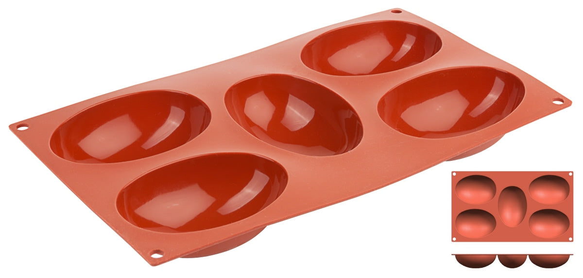 Rote Silikon-Backform mit Mulden.
