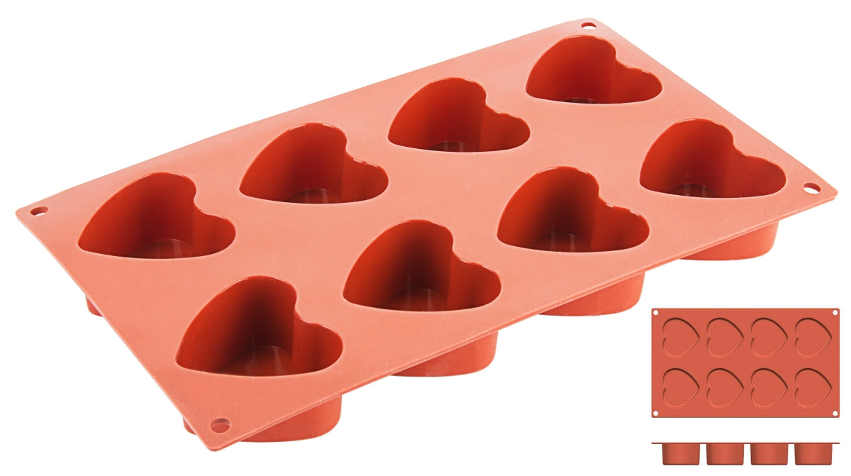 Silikonform mit Herzformen, rot.