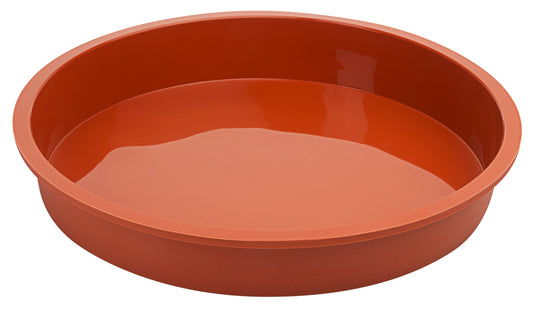 Runde, rote Backform aus Silikon.