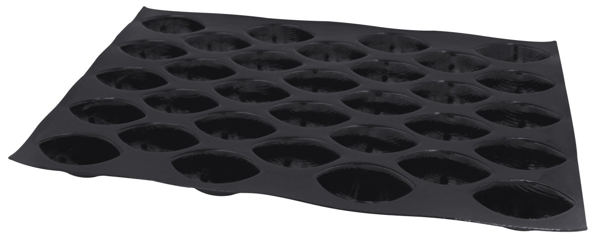 Schwarze Silikon-Backmatte mit Mulden.