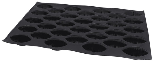 Schwarze Silikon-Backmatte mit Mulden.