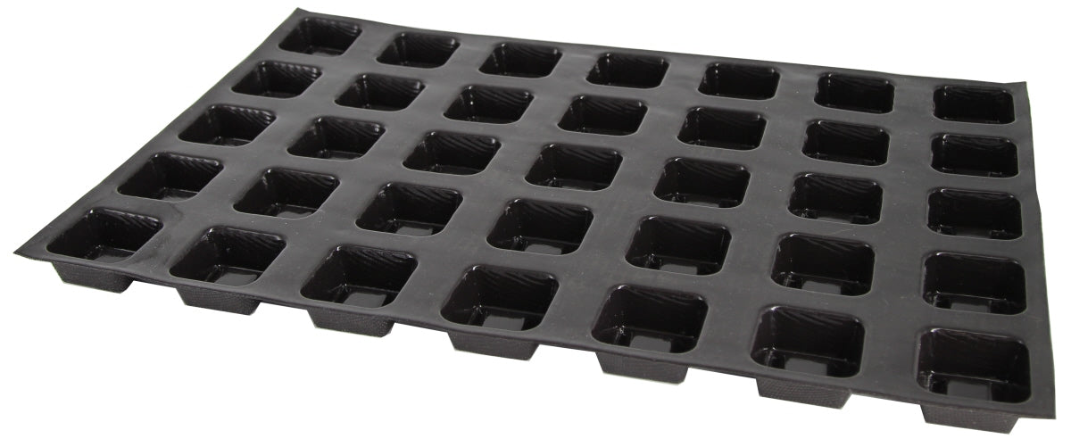 Schwarzes Tablett mit Vertiefungen.