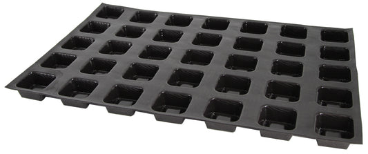 Schwarzes Tablett mit Vertiefungen.