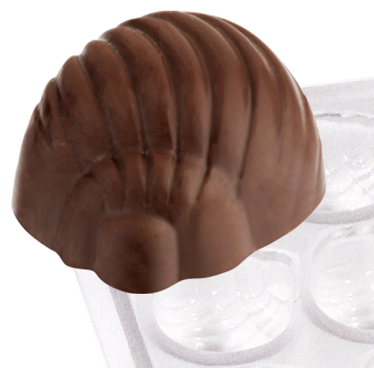 Schokoladenform mit Praline darauf.