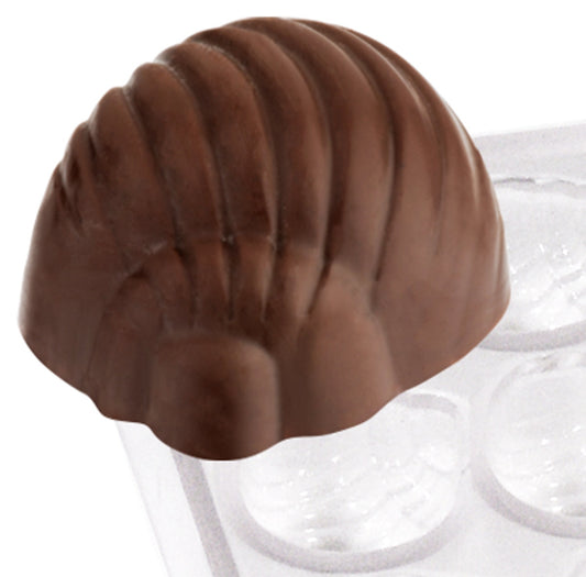 Schokoladenform mit Praline darauf.
