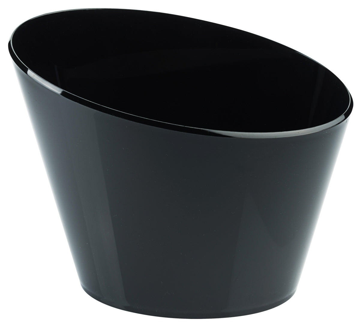 Schwarze, konische Schüssel, leer.