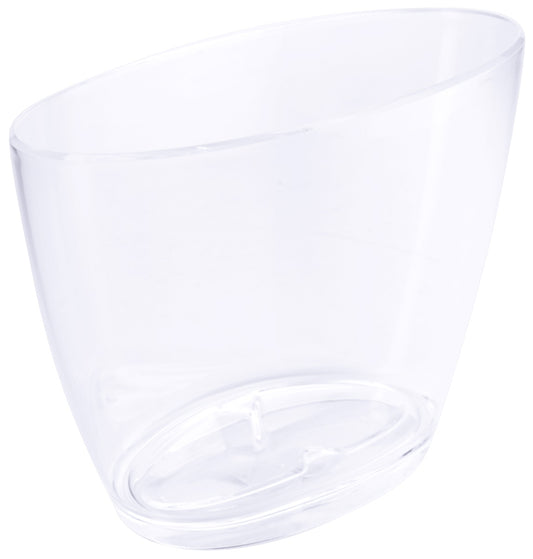 Transparente, ovale Kunststoffschale.