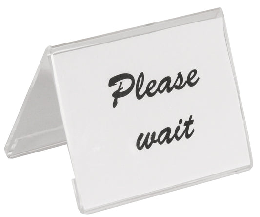 Schild mit "Please wait" Aufschrift.