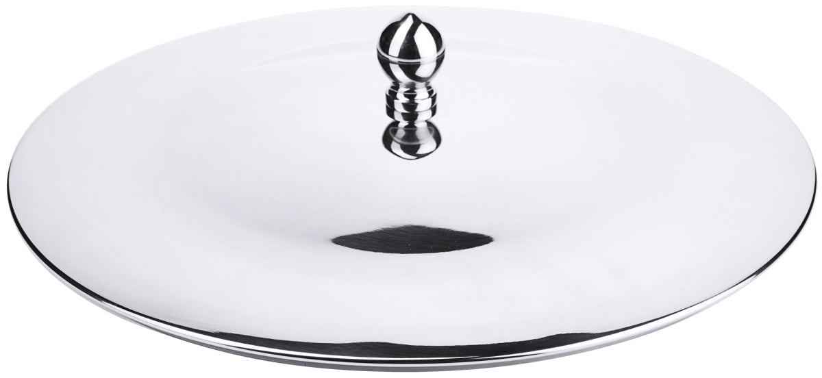 Silberne Servierplatte mit Deckel.