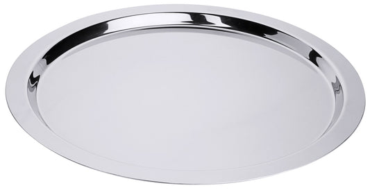 Silbernes Serviertablett aus Metall.