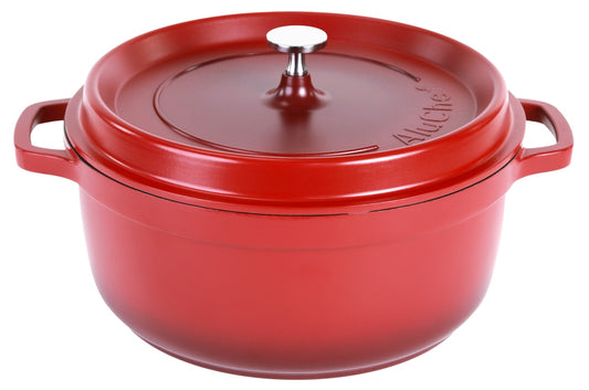 Roter Schmortopf mit Deckel