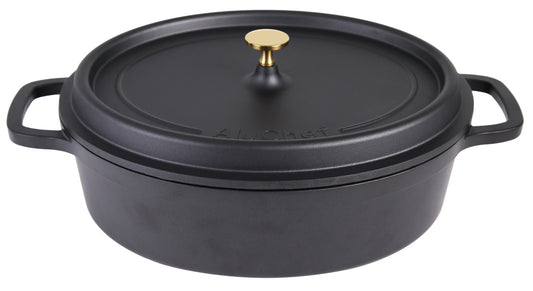Schwarzer Gusseisentopf mit Deckel