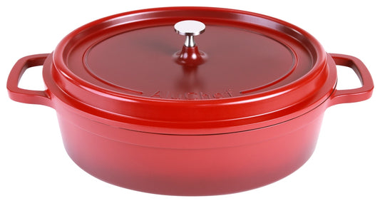 Roter Gusseisen-Bräter mit Deckel