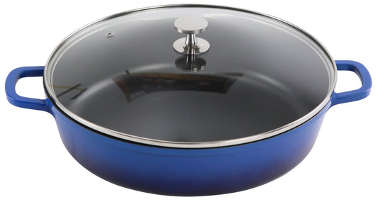 Blauer Kochtopf mit Glasdeckel