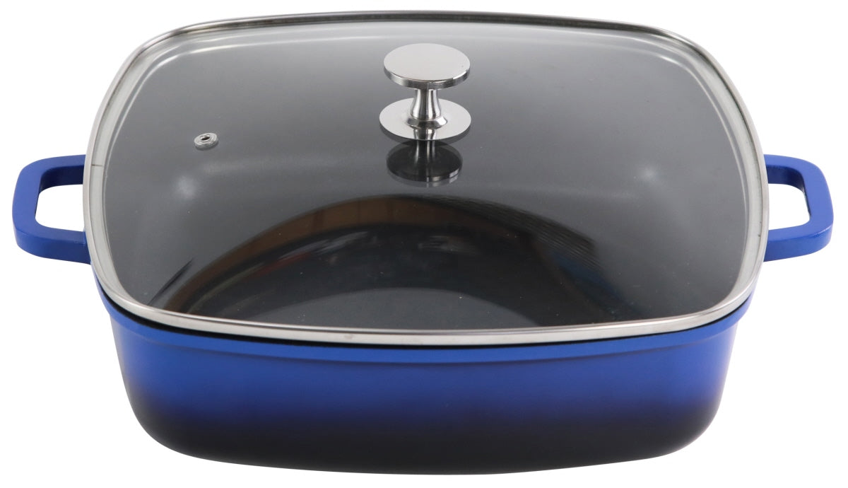 Blaue Bräterpfanne mit Glasdeckel