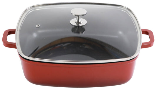 Roter Gastronomie-Bräter mit Glasdeckel