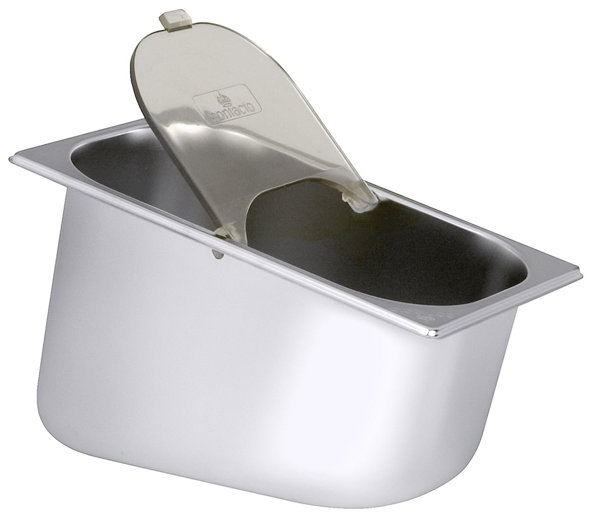 Edelstahl-Gastronormbehälter mit Deckel.