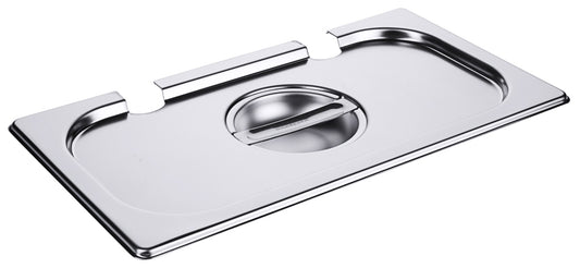 Edelstahl-Gastronorm-Behälterdeckel mit Griff.