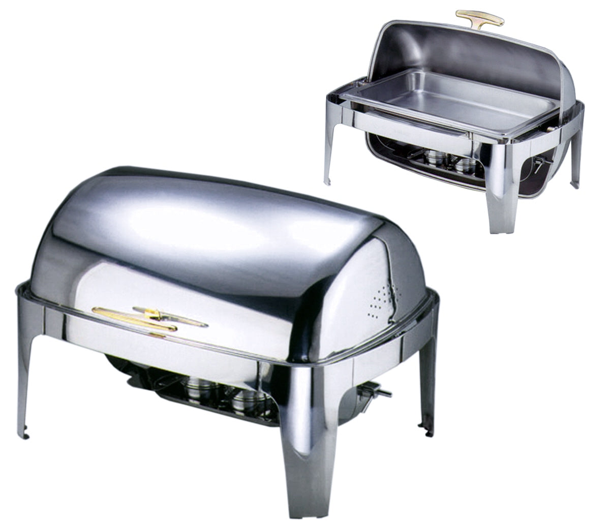 Chafing-Dish aus Edelstahl, geschlossen.