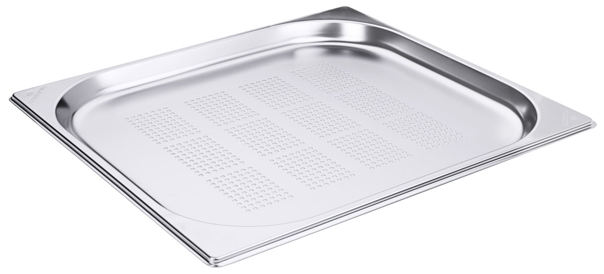 Perforierte Edelstahl-Gastronorm-Schale.