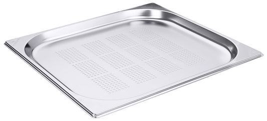 Perforierte Edelstahl-Gastronorm-Schale.
